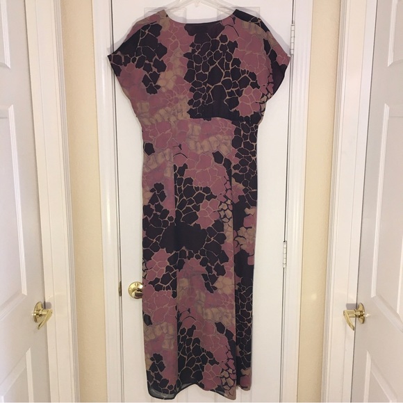 Tess dress 100% Silk Black Mauve Tan VNeck Short Sleeve Lined Maxi Dress Size 10 - Picture 7 of 8